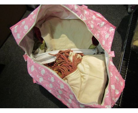 A quantity of curtains and poles etc. including gold coloured examples         