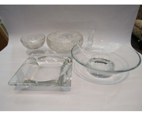 A quantity of glassware including a cut glass candlestick and fruit bowl, etc        