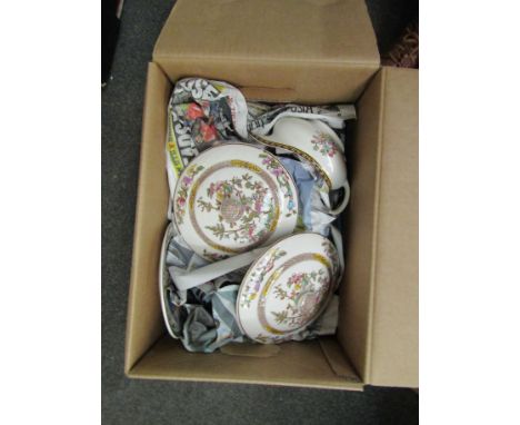 A Washington "Indian Tree" part dinner service together with an Imperial Crown china part tea set and a cranberry glass decan