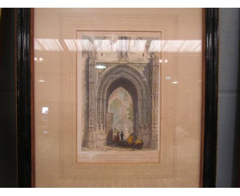 A 19th Century hand coloured print of Erpingham Gate-house, Norwich, framed and glazed, 20cm x 13.5cm