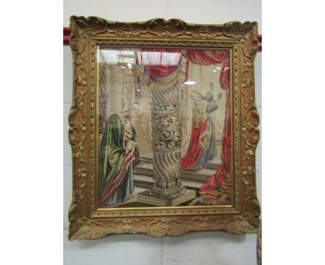 A gilt framed and glazed tapestry picture depicting Middle-Eastern scene, 56cm x 47cm