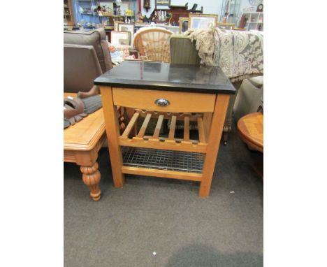 A marble topped butcher's block with wine rack beneath and drawer, 77cm x 70cm x 50cm