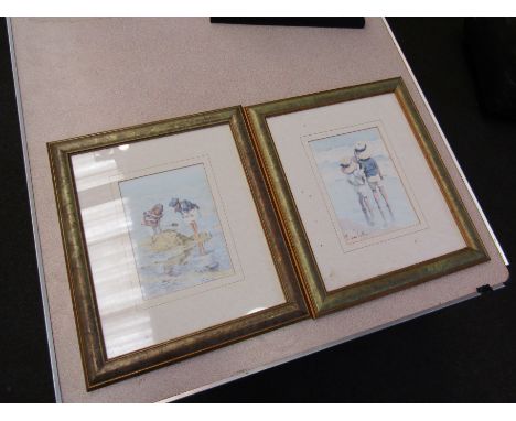 A print after E.Van Goethem depicting children on the beach and another. Largest 18cm x 13cm. Both framed and glazed