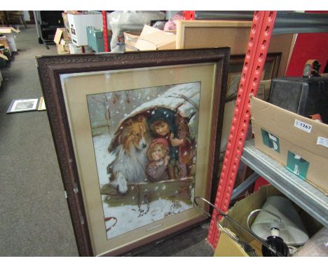 A large Victorian leather bound print 59cm x 40cm together with one other and two cover boards