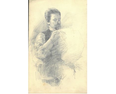 Yeats (John Butler) A Sketch of the playwright possibly a preparatory sketch of John Millington Synge, Irish Playwright, pipe