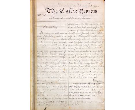 Doyle (J.F.)ed. The Celtic Review, A manuscript 'occasional journal of interesting literature,' dated 14/5/[18]86 Vol. 1, No.