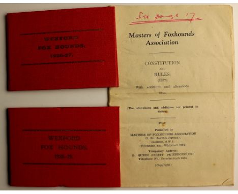 Co. Wexford: Lakin (Maj. M.L.) Lists of the Wexford Fox Hounds, 1926 - 27 and 1928 - 29, two bound lists, oblong 16mo, printe