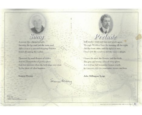 One of 25 CopiesHeaney (Seamus) Song (poem, 8 lines), set opposite a poem of similar length by John Millington Sygne, Prelude