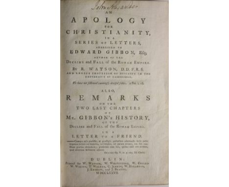 [Ed. Gibbon] Watson (R.) An Apology for Christianity, in a Series of Letters addressed to Edward Gibbon, Esq.,.. also Remarks