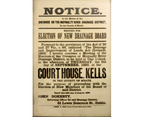 Co. Meath: Broadside Poster - Notice. In the Matter of the Owenroe or The Moynalty Drainage District .. Meeting for Election 
