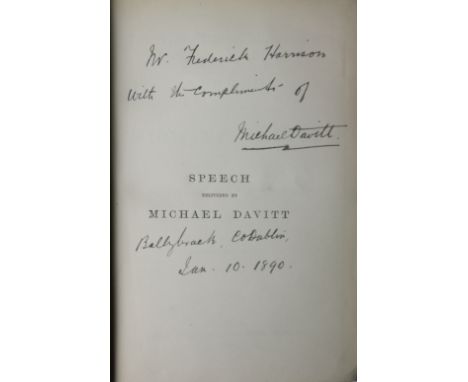 Davitt - The 'Times' Parnell Commission - Speech delivered by Michael Davitt in Defence of the Land League, 8vo L. 1890. Sign