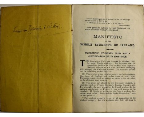 'Bosh'[McCartan (Patrick)]  Manifesto to the Whole Students of Ireland.  Issued by the Dublin Students' Dungannon Club,  22 N