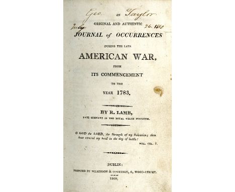 First Dublin Edition[1798] Lamb (R.) An Original and Authentic Journal of Occurances During the late American War, from its c