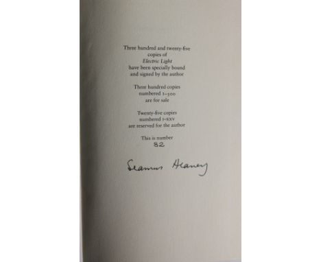 Special Editions, SignedHeaney (Seamus) Electric Light. Faber 2001, First, No. 82 of 325 Copies Specially Bound and Signed, c