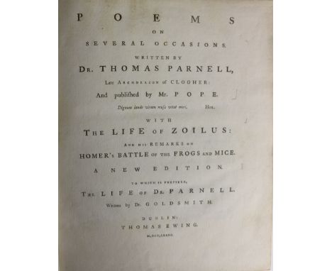 Parnell (Thos.) late Archdeacon of Clogher, Poems on Several Occasions, 4to D. (T. Ewing) 1773. New Edn. one engd. oval portr