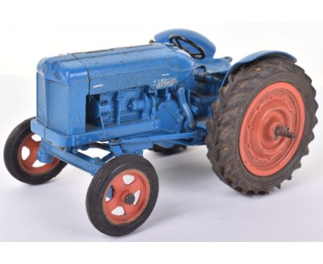 Chad Valley Large Scale New Fordson Power Major Tractor, blue diecast/tinplate body, orange wheel hubs, ’Chad Valley’ decal, 