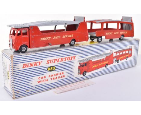 Dinky Supertoys 983 ‘DINKY AUTO SERVICE’ Car Carrier with Trailer, red body and grey decks, excellent original bright conditi