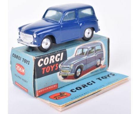 Corgi Toys 206M Hillman Husky Saloon, dark blue body, flat spun wheels, in excellent original condition, some box rubbing to 