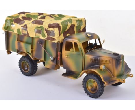 Gert Duscha (Germany) Modern Tinplate Reproduction Lineol issue German Opel Blitz Truck, tinplate camouflaged body, opening d