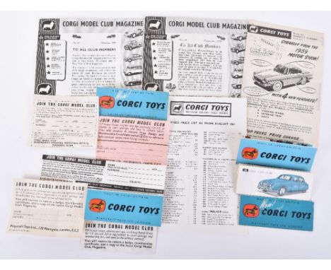 Quantity of  Corgi Toys Leaflets, including Concertina leaflets, 2 x K3 1957, K4 1957, K5 1958, K6 1958, 1961 revised price l