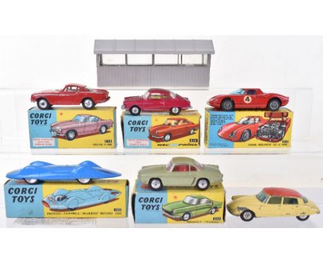 Five Boxed Corgi Toys, 153A Proteus Campbell “Bluebird” Record Car, blue body, aluminium wheel hubs, crossed U.K./U.S.A. flag