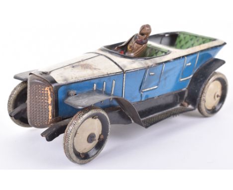 G &amp; K Greppert &amp; Kelch German Tinplate  Open Touring Car, lithographed  cream/blue black body, tin printed seats, wit