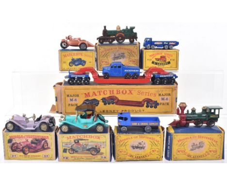 Matchbox M-6 Major Pack 18-Wheel Pickfords Tractor &amp; Transporter, blue/ bright red, 66b Harley Davidson motorcycle &amp; 