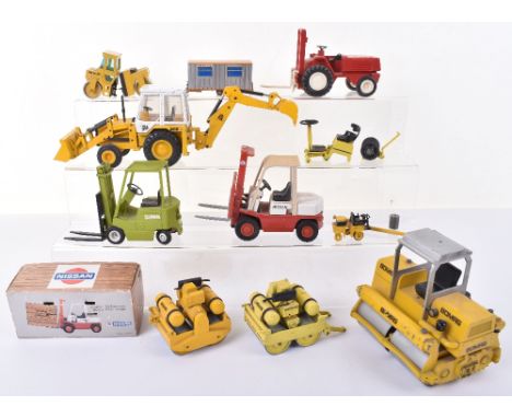 Ten Unboxed Construction Models including: Conrad Clark Fork Lift Truck, Diapet Nissan Forklift, NZG No 216 JCB 3CX Tractor B