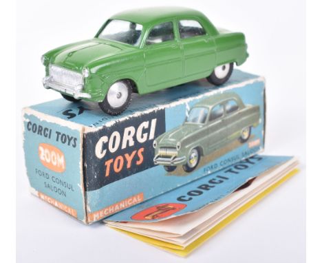 Corgi Toys 200M Ford Consul Saloon, dark green body, flat spun wheels, in near mint original condition, with working mechanic