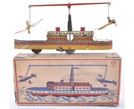 Scarce Kellerman CKO German Monoplanes Circling Ship Tinplate Carpet Toy, 226/7 with two aircraft, lithographed tinplate, fix