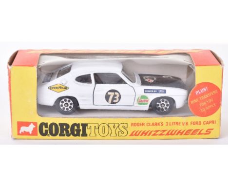 Corgi Toys Whizzwheels 303 Roger Clarks 3 Litre V.6. Ford Capri, white body, mat black bonnet, black interior, whizzwheels, m