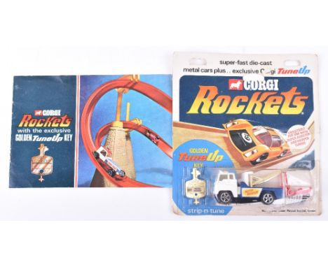 Scarce Corgi Rockets 933 Holmes Wrecker, white cab, metallic blue back ‘Auto Rescue’  with leaflet, tune up key, in mint cond