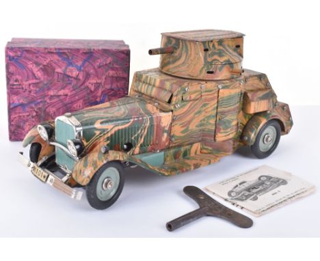 Rare Marklin 1101 Tinplate Constructors Armoured Car, circa 1935 finished in camouflage colours, electric lights, working clo