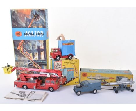 Three Boxed Corgi Toys, Gift Set No 3 “Thunderbird” Guided Missile On Assembly Trolley and R.A.F. Land-Rover, RAF blue Land-R