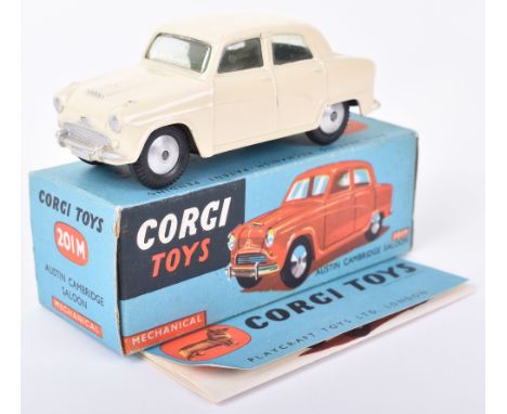 Corgi Toys 201M Austin Cambridge Saloon, cream body, flat spun wheels, in near mint original condition, with working mechanic