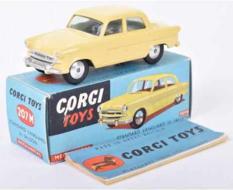 Corgi Toys 207M Standard Vanguard III Saloon, yellow body, flat spun wheels, in near mint original condition, factory paint t