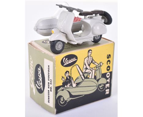 Tekno Vespa de Luxe 125 Scooter &amp; Sidecar, no.443 light grey body, in near mint original condition, with an excellent ori