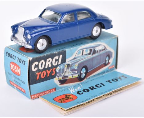 Corgi Toys 205M Riley Pathfinder Saloon, dark blue body, flat spun wheels, in excellent original condition, minor marks to ro