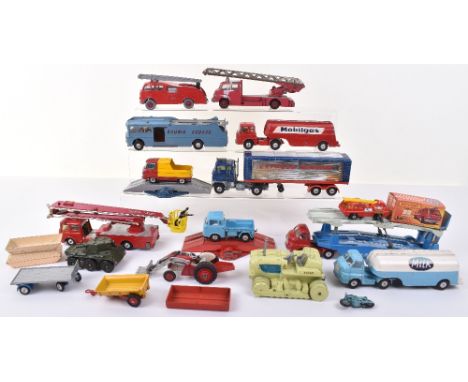 Quantity Of Playworn Corgi Toys, including:53 Massey Ferguson 65 tractor with shovel, Farm Tipping trailer, platform trailer,