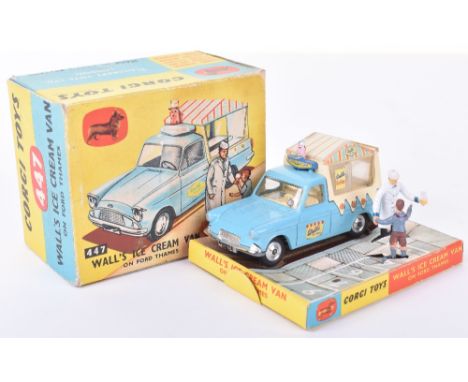 Corgi Toys&nbsp;447 Ford Thames Walls Ice Cream Van, light blue/cream body, decals to doors, decals have been applied, shaped