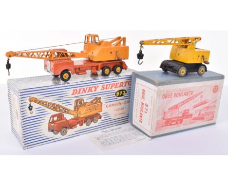 Two Boxed  French Dinky Supertoys Cranes, 571 Grue Roulante, yellow/black, complete with instruction leaflet and inner packin