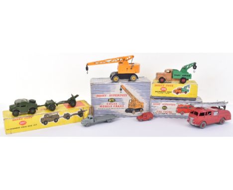 Boxed Dinky Toys  430 Commer Breakdown Truck, tan cab, green back, red wheel hubs, 971 Coles mobile crane, complete with inne