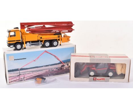 Conrad Mercedes Truck Mounted PJM Concrete Pump and Replex Manitou Maniscope vehicle, both model in mint boxed condition (2 i