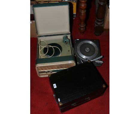 A Phillips disc jockey auto record player for repair along with a picnic gramophone player case and a Garrard turntable for s