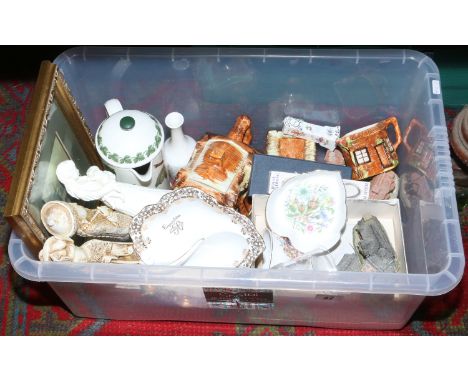 A box of miscellaneous including Royal Worcester, Aynsley, Cottageware, Portmerion, commemorative wares, Hammersley etc.