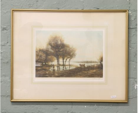 A gilt framed mezzotint engraving after Corot by C. Fitzgerald.