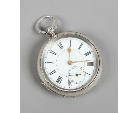 An imported continental silver cased pocket watch with enamel dial and subsidiary seconds.