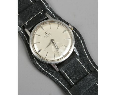 A gentlemans stainless steel Tissot Seastar manual wristwatch with satin dial baton markers and subsidiary seconds.