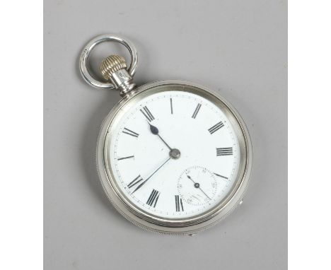 An imported silver cased pocket watch with enamel dial and subsidiary seconds.