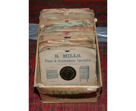 A box of 78rpm records including Decca, Brunswick, Columbia, Capitol, HMV etc.